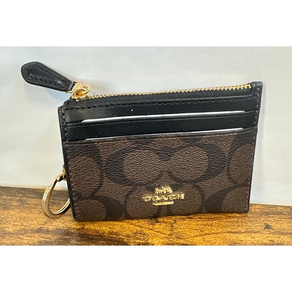 NEW Coach Signature 88208 Mini Skinny Id Case Crossgrain Leather Brown Black - Picture 9 of 9